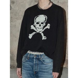 R13 Skull Black Cotton Oversized Crewneck Sweatshirt Size S